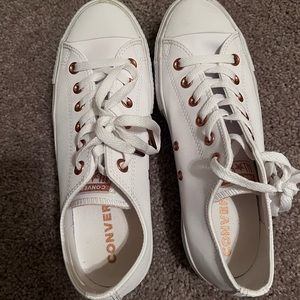 White leather converse w/ rose gold